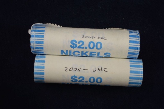 Two 2005D Jefferson Nickel Buffalo Uncirculated Shotgun Rolls (80 Coins)