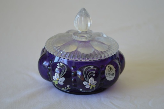 Fenton Hand Painted, Signed, and Numbered #825/1000 2003 4 inch Lidded Trin