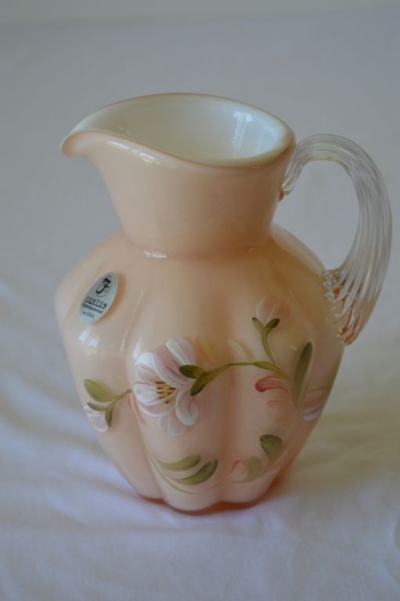 Fenton Encased Hand Painted and Signed 5 ½ inch Pitcher with Paper Label
