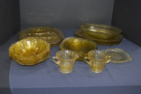 Yellow Depression Glass - Madreid Pattern: 2 Serving Platters, 1 Oval Servi