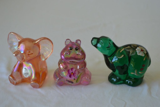 Group of 3 Fenton Figurines: Hand Painted and Signed Green Polar Bears, Han