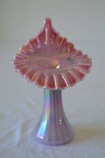 Fenton Pink Luster Jack & Pulpit Vase "Etched" Signed and 2004 by Mike "Fen