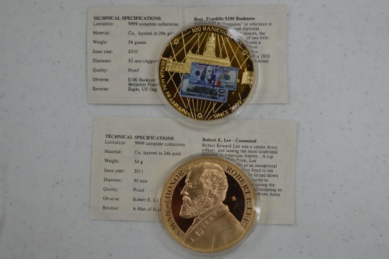 American Mint Rober E Lee Medallion & Benjamin Franklin $100 Banknote Medal