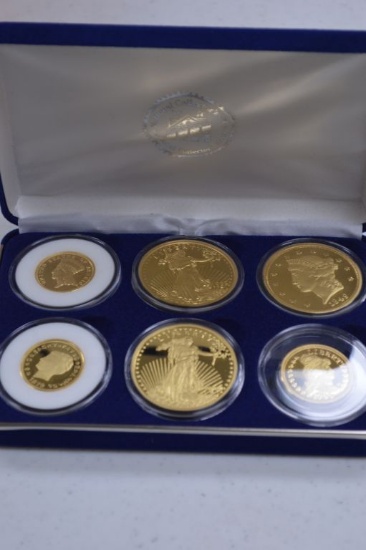 America's Rare Gold Coin Tribute Collection 6 Reproduction Coins Plated wit