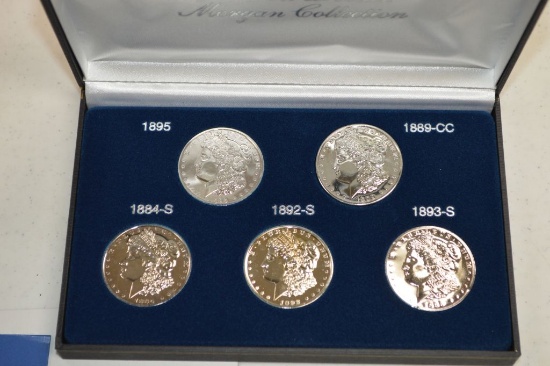 Reproduction Morgan Dollars, Silver- Plated in Case: 1895, 1884, 1892-S, 18