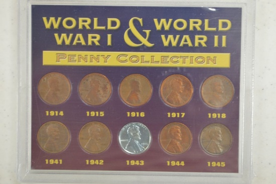 World War I & II Penny Collection in Plastic Display (10 coins)