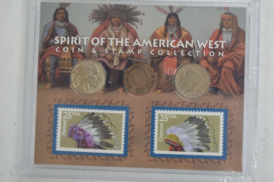 Spirit of the American West Coin & Stamps 3 Coins & 2 twenty-five cents Sta