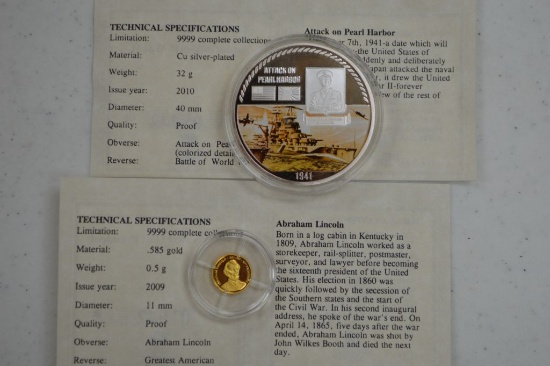 American Mint .585 Gold The Greatest US Presidents Token & Battles of World