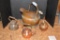 Copper Coal Hod and 3 Small Copper Tea Pots