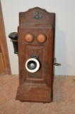 Wall Mount Crank Telephone with Copper Ringers: By Monarch with Original Br