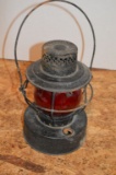 Black Handlan Railroad Lantern (missing plug), Red Globe w/ Handlan St. Lou