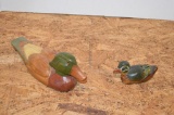 Hand Carved Wood Duck and Carnival Type Small Duck Floater