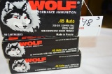 3 Boxes of 50 Wolf .45 Auto Cal. 230 grain copper FMJ (3xBid)