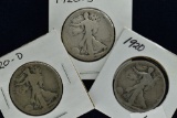 1920, 1920-D & 1920-S Walking Half Dollar (3) Total Coins