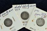 3 - 1853 Seated Dimes