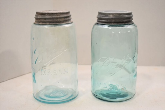 Pair of Ball Mason Blue Jars w/ Zinc Lids