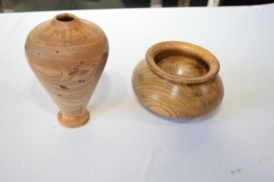 Hackberry Hand Carved Wood Bowl and Vase