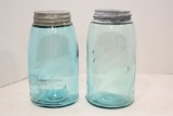 Pair of Ball Mason Blue Jars w/ Zinc Lids