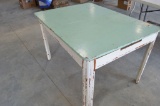 Vintage White Table w/ Green Painted Wood Top (WILL NOT SHIP)