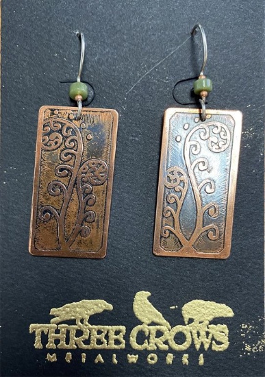 Etched Copper Earrings (Fiddlehead Ferns)