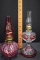 Pair of Mini Oil Lamps: 1 Melon Base w/Chimney & 1 Clear + Cranberry Footed