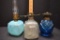 3 Mini Oil Lamps: 1 Frosted Teal Drape Base w/Chimney, 1 Clear Frosted Blee