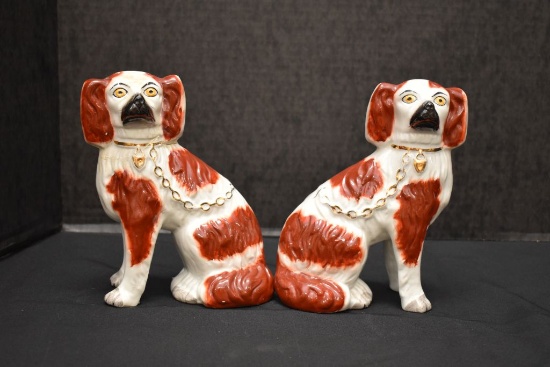 Pair of Staffordshire Dogs: Male & Female - Male Dog has been Repaired