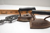 2 Mini and Wooden Handle Sad Iron: 1 w/Detachable Base 