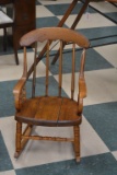 Childs Oak Bent Wood Rocking Chair, Seat Split