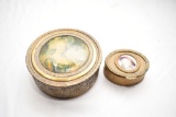 Small Copper Trinket Box + round copper powder box; both w/Women Photos