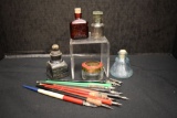 Group of Quill Pens, Tips and Ink Wells