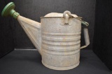 Galvanized Watering Can w/ Green Bale Handle and Plastic Green Spout