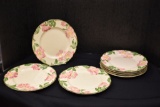 Franciscan Ware Dessert Rose Dishes: Group of 7 Dinner Plates - some chips