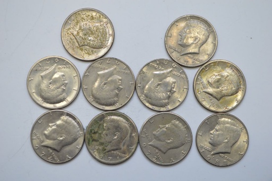 10-1970's Kennedy Half Dollars-Clad