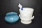 Hull White w/Grape Pattern Bowl/Dish and Teal Bowl by Joye - Chip on Lip