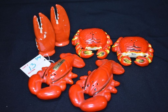 3 Sets of Crab + Lobster Salt & Pepper, Made in Japan