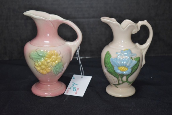 Hull Art #3 - 5 1/2 inch Blue Magnolia Pitcher and USA 5 1/2 inch Pink Pitc