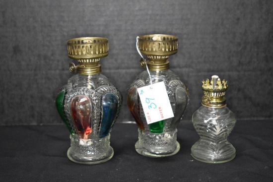 Group of Oil Lamps - 2 Have Multi-colored Glaze, Made in Hong Kong - No Chi