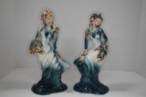 Pair of Heidi Seloop Hollywood California Teal w/Gold Trim Lady Figure Plan