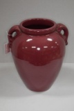 Unmarked 12 in. Double Handled Burgundy Vase