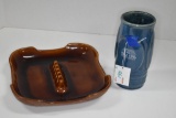 Square #8006 USA Ashtray + Blue Pottery 