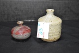 Pair of Small Crock-Type Vases - 1 Unmarked + Red 