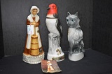 Set of 3 Decanters - Women w/Churn, Bird and Cat