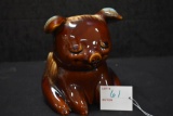 Hull #196 Pig Bank - Sitting Pig w/Brown Drip Turquoise Highlights