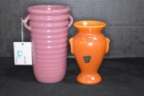 Pair of Unmarked Vases: Orange 5 in., Pink 6 1/2 in.