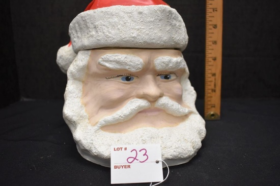 Unmarked Cookie Jar Hand painted Santa w/Small Crack in Lid