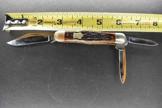 Winchester Trademark, 3902  '90, Triple Blade, Manmade Brown Colored Handle