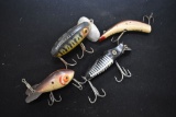 Group of Vintage Wood & Plastic Lures: Kautzky Lazy Ike-3, Heddon River Run