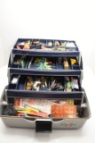 Blue Tackle Box Full of Misc. Fishing Weights, Fishing Line, Hooks, Trebble