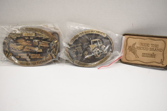 Group of 3 Belt Buckles: Case IH Ride the Proud Brand Leather Stamped Face
